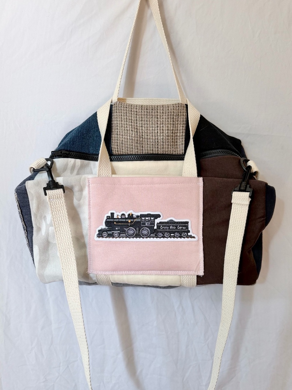 Patchwork Canvas Duffle Bag Train Graphic Refried Apparel